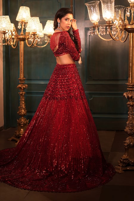 Isa By Dolly Wahal Mira Embroidered Trail Lehenga Set 