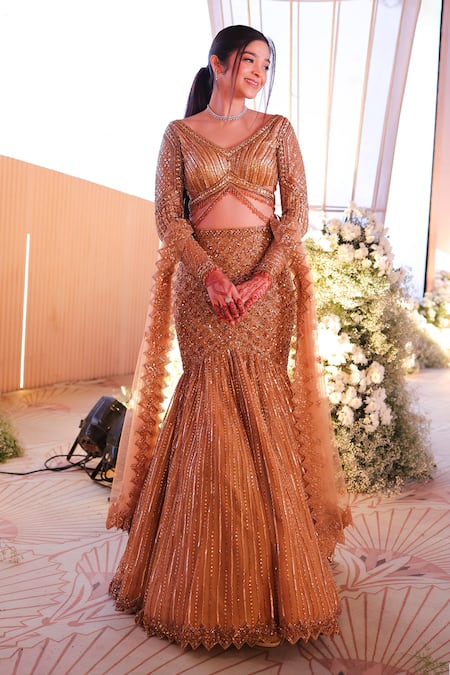 Isa By Dolly Wahal Zeal Fishcut Embroidered Lehenga Set 