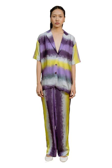 Buy_Raasa_Purple Satin Abstract Lapel Collar Yuna Pattern Shirt With Pant _Online_at_Aza_Fashions