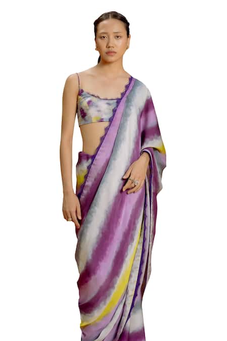 Shop_Raasa_Purple Chiffon, Cotton, Modal Round Misty Abstract Pattern Saree With Blouse _Online_at_Aza_Fashions