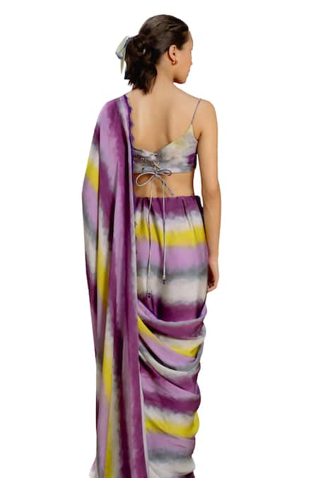 Buy_Raasa_Purple Chiffon, Cotton, Modal Round Misty Abstract Pattern Saree With Blouse 