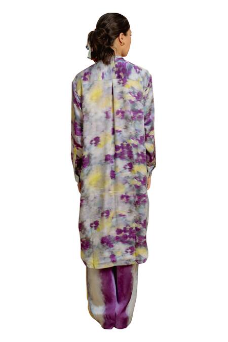 Raasa_Purple Modal, Satin Mandarin Collar Aster Abstract Pattern Kurta With Pant _at_Aza_Fashions