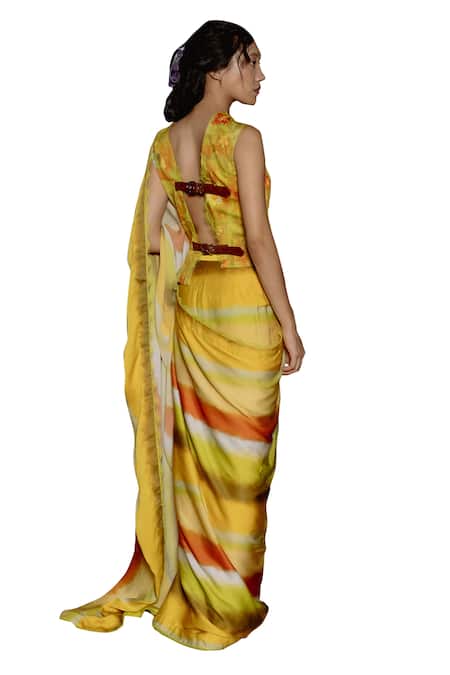 Buy_Raasa_Yellow Chiffon, Cotton, Modal Lace Selene Abstract Pattern Saree With Blouse 