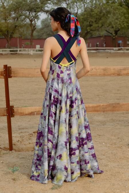 Raasa Cosmo Pleated Abstract Pattern Anarkali With Dupatta 