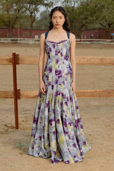 Shop_Raasa_Purple Organza Lace Scoop Cosmo Pleated Abstract Pattern Anarkali With Dupatta _Online_at_Aza_Fashions