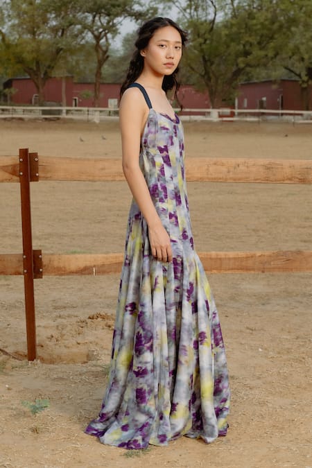 Raasa_Purple Organza Lace Scoop Cosmo Pleated Abstract Pattern Anarkali With Dupatta _at_Aza_Fashions