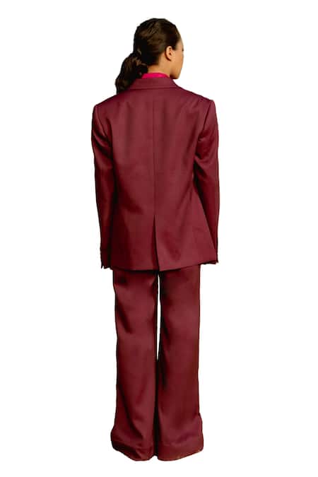Buy_Raasa_Purple Crepe Solid Notched Lapel Blazer With Trouser 