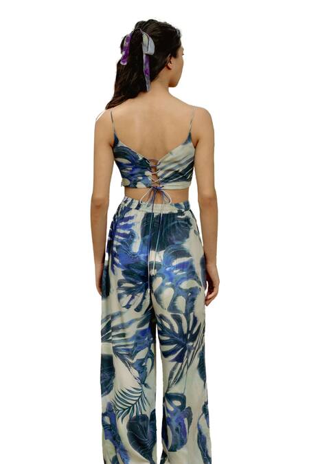 Buy_Raasa_Blue Cotton Modal Printed Leaf Straight Top And Pant Set 