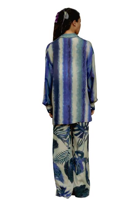 Buy Raasa Blue Cotton Modal Printed Leaf Straight Lace Top Buy_Raasa_Blue Cotton Modal Printed Leaf Straight Lace Top