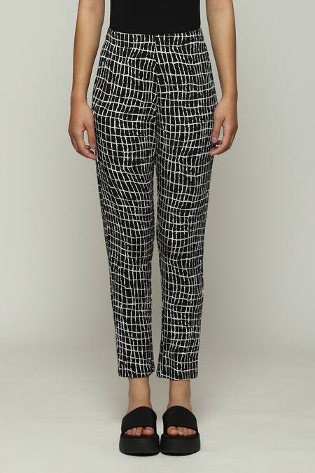 Abraham And Thakore Black Tencel, Lycra Lattice Print Trouser Online at Aza Fashions Abraham And Thakore_Black Tencel, Lycra Lattice Print Trouser_Online_at_Aza_Fashions