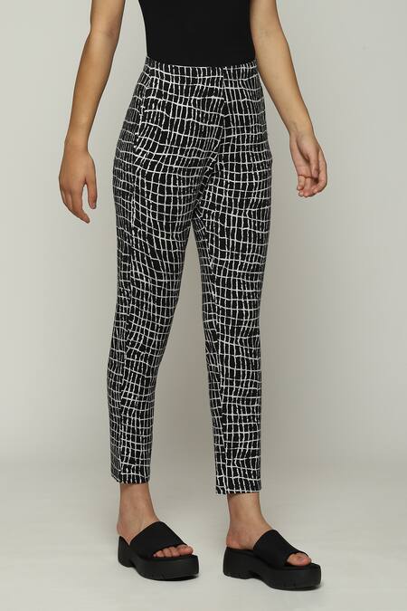 Buy Abraham And Thakore Black Tencel, Lycra Lattice Print Trouser Online at Aza Fashions Buy_Abraham And Thakore_Black Tencel, Lycra Lattice Print Trouser_Online_at_Aza_Fashions