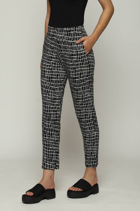 Abraham And Thakore Black Tencel, Lycra Lattice Print Trouser at Aza Fashions Abraham And Thakore_Black Tencel, Lycra Lattice Print Trouser_at_Aza_Fashions