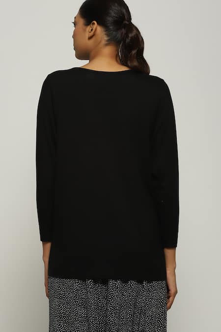 Shop Abraham And Thakore Black Tencel, Lycra Round Neck Solid Full Sleeve Top at Aza Fashions Shop_Abraham And Thakore_Black Tencel, Lycra Round Neck Solid Full Sleeve Top_at_Aza_Fashions