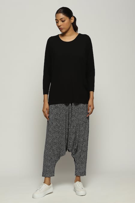 Abraham And Thakore Black Tencel, Lycra Round Neck Solid Full Sleeve Top Online at Aza Fashions Abraham And Thakore_Black Tencel, Lycra Round Neck Solid Full Sleeve Top_Online_at_Aza_Fashions