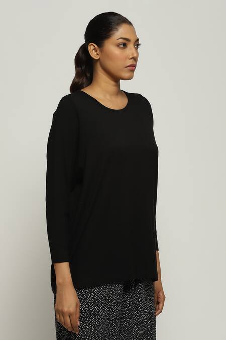 Buy Abraham And Thakore Black Tencel, Lycra Round Neck Solid Full Sleeve Top Online at Aza Fashions Buy_Abraham And Thakore_Black Tencel, Lycra Round Neck Solid Full Sleeve Top_Online_at_Aza_Fashions