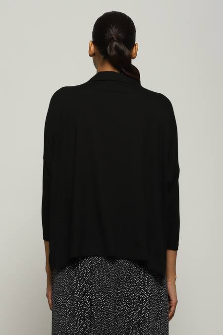 Shop Abraham And Thakore Black Tencel, Lycra Collared Top at Aza Fashions Shop_Abraham And Thakore_Black Tencel, Lycra Collared Top_at_Aza_Fashions