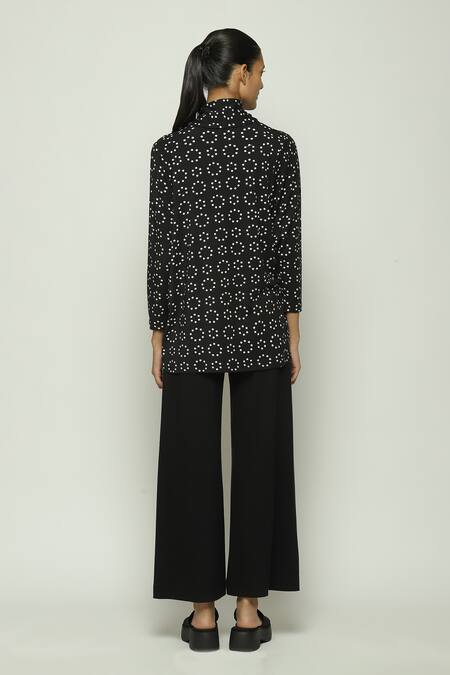 Shop Abraham And Thakore Black Tencel, Lycra Turtle Neck Ring Print Top at Aza Fashions Shop_Abraham And Thakore_Black Tencel, Lycra Turtle Neck Ring Print Top_at_Aza_Fashions