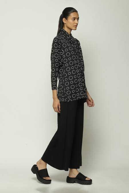 Shop Abraham And Thakore Black Tencel, Lycra Turtle Neck Ring Print Top Online at Aza Fashions Shop_Abraham And Thakore_Black Tencel, Lycra Turtle Neck Ring Print Top_Online_at_Aza_Fashions