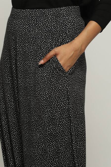 Shop_Abraham And Thakore_Black Tencel, Lycra Dot Print Trouser_Online_at_Aza_Fashions