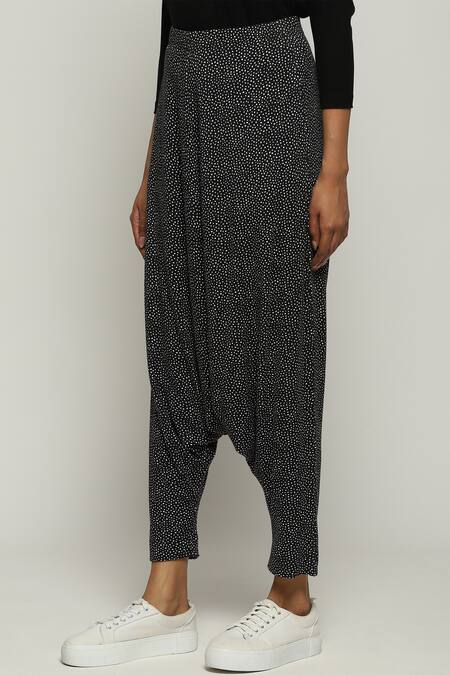 Buy_Abraham And Thakore_Black Tencel, Lycra Dot Print Trouser