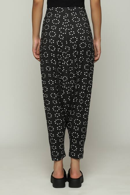 Shop Abraham And Thakore Black Tencel, Lycra Ring Print Trouser at Aza Fashions Shop_Abraham And Thakore_Black Tencel, Lycra Ring Print Trouser_at_Aza_Fashions