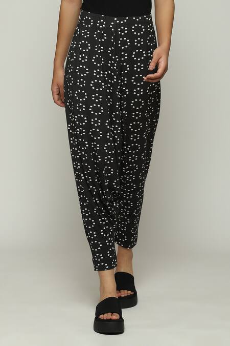 Abraham And Thakore Black Tencel, Lycra Ring Print Trouser Online at Aza Fashions Abraham And Thakore_Black Tencel, Lycra Ring Print Trouser_Online_at_Aza_Fashions