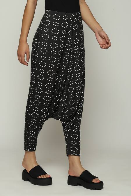Shop Abraham And Thakore Black Tencel, Lycra Ring Print Trouser Online at Aza Fashions Shop_Abraham And Thakore_Black Tencel, Lycra Ring Print Trouser_Online_at_Aza_Fashions