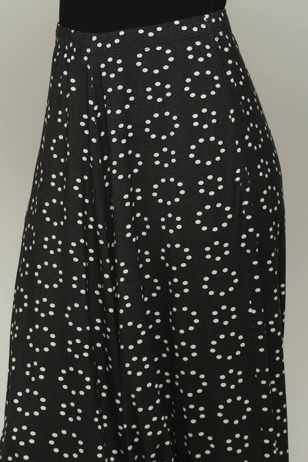Abraham And Thakore Black Tencel, Lycra Ring Print Trouser at Aza Fashions Abraham And Thakore_Black Tencel, Lycra Ring Print Trouser_at_Aza_Fashions