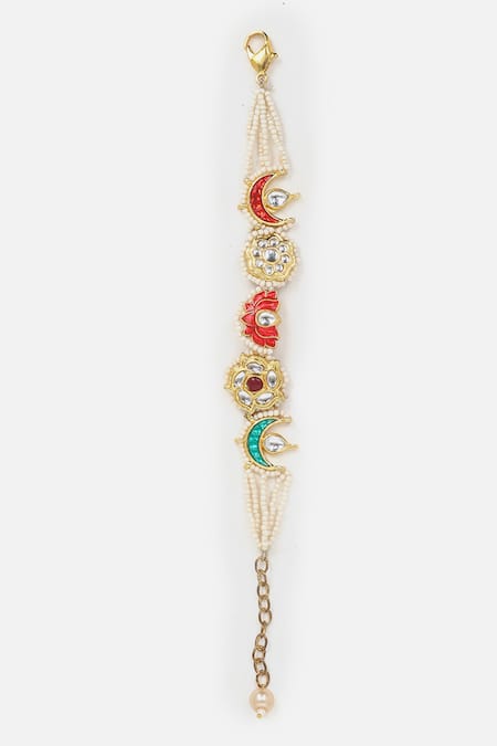 Buy Dugran By Dugristyle Multi Color Pearls, Stones, Diamonds Lotus Embellished Bracelet Online at Aza Fashions Buy_Dugran By Dugristyle_Multi Color Pearls, Stones, Diamonds Lotus Embellished Bracelet _Online_at_Aza_Fashions