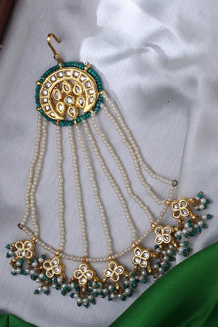 Dugran By Dugristyle_Green Floral And Chaand Motif Passa _Online_at_Aza_Fashions