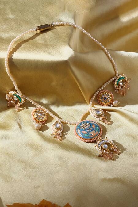 Dugran By Dugristyle Multi Color Floral Enameled Pendant Necklace Online at Aza Fashions Dugran By Dugristyle_Multi Color Floral Enameled Pendant Necklace _Online_at_Aza_Fashions