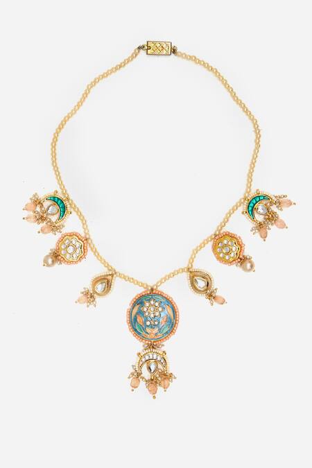 Buy Dugran By Dugristyle Multi Color Floral Enameled Pendant Necklace Online at Aza Fashions Buy_Dugran By Dugristyle_Multi Color Floral Enameled Pendant Necklace _Online_at_Aza_Fashions
