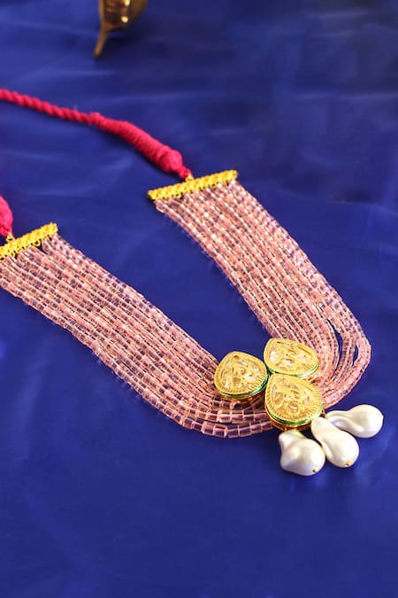 Dugran By Dugristyle_Pink Layered Crystal Necklace _Online_at_Aza_Fashions