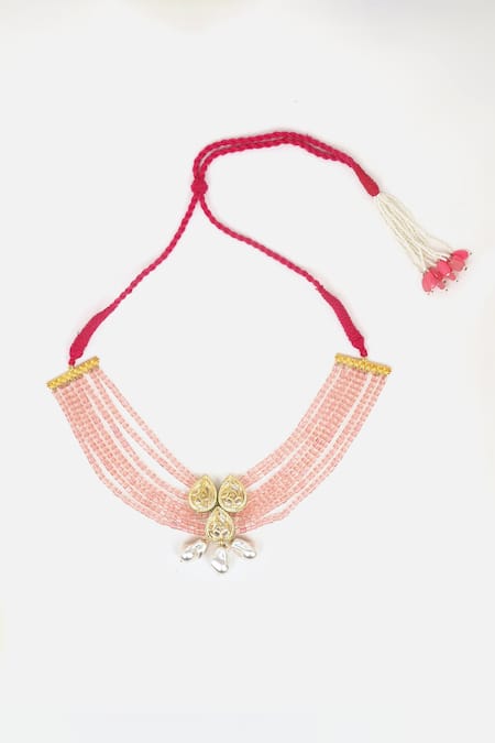 Buy_Dugran By Dugristyle_Pink Layered Crystal Necklace _Online_at_Aza_Fashions