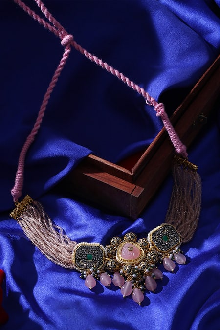 Dugran By Dugristyle_Multi Color Stone Drop Embellished Necklace _Online_at_Aza_Fashions