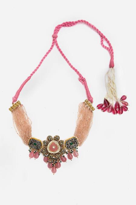 Buy_Dugran By Dugristyle_Multi Color Stone Drop Embellished Necklace _Online_at_Aza_Fashions