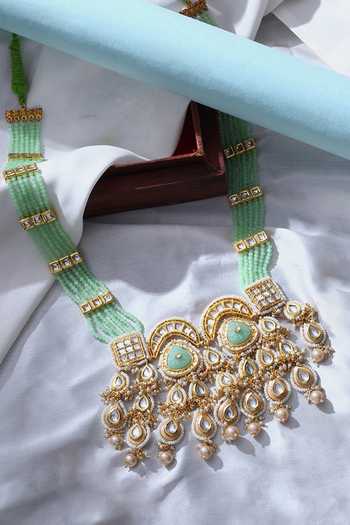 Dugran By Dugristyle_Multi Color Kundan And Pearl Embellished Necklace _Online_at_Aza_Fashions
