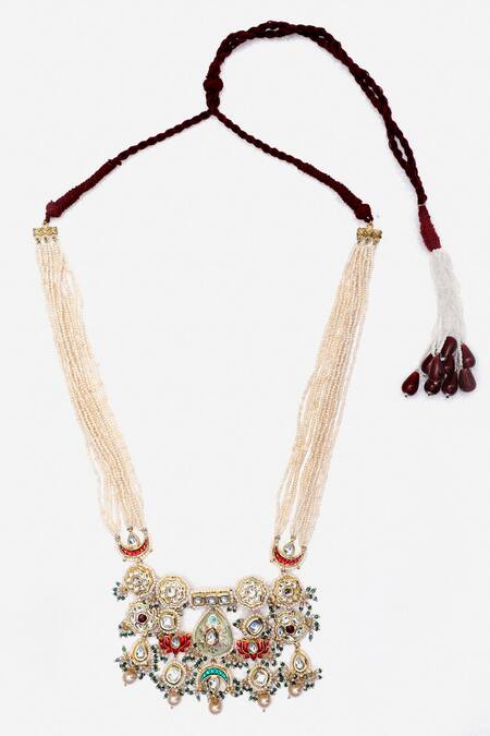 Buy_Dugran By Dugristyle_Multi Color Floral And Chaand Motif Necklace _Online_at_Aza_Fashions
