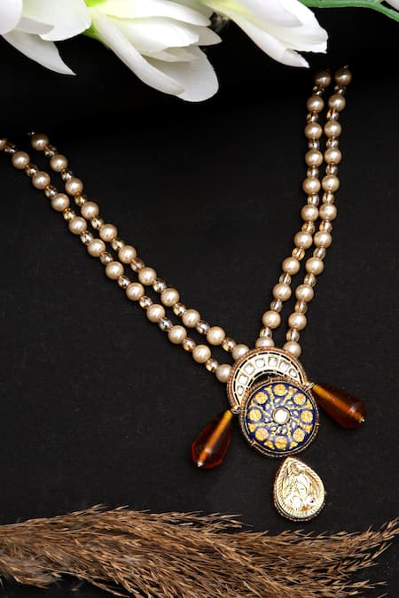 Dugran By Dugristyle_Multi Color Floral And Chaand Drop Necklace _Online_at_Aza_Fashions