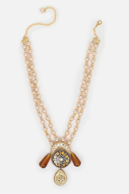 Buy_Dugran By Dugristyle_Multi Color Floral And Chaand Drop Necklace _Online_at_Aza_Fashions