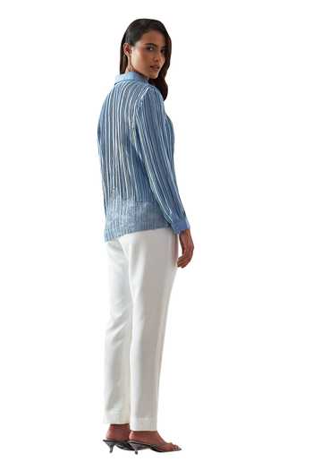Buy_Pleats By Aruni_Blue Polyester Solid Collar Toteme Pleated Plain Shirt