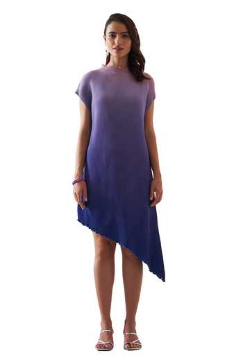 asymmetrical pleated dress purple Purple High-neck Asymmetrical Pleated Maxi DressNecklace not included   Madison Manchester