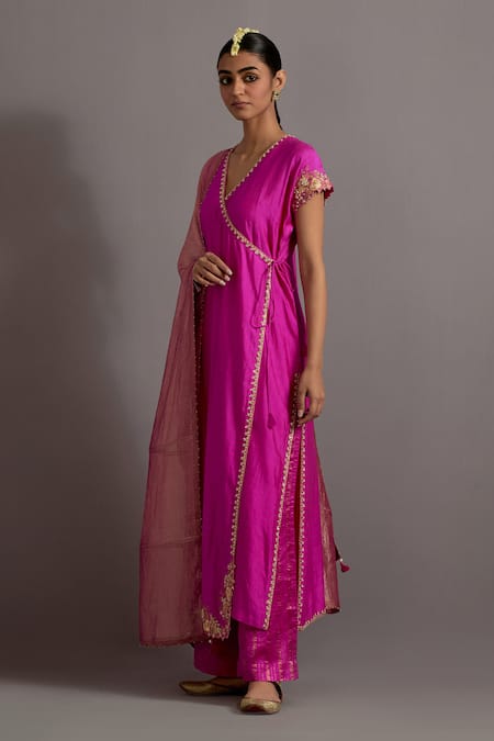 Deep Thee Fuchsia Silk, Tissue Zari, Sequins, Zardozi Border Straight Angarkha Set Online at Aza Fashions Deep Thee_Fuchsia Silk, Tissue Zari, Sequins, Zardozi Border Straight Angarkha Set _Online_at_Aza_Fashions