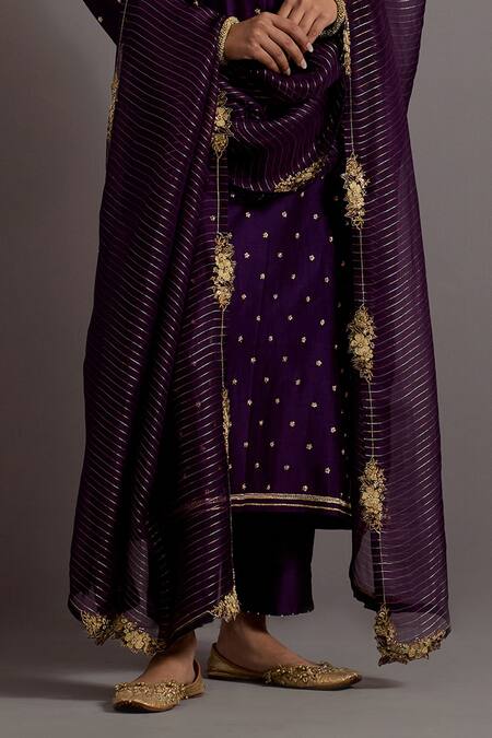Buy Deep Thee Purple Organza, Chanderi Metallic Zardozi Phool Butti Embroidered Kurta Set Online at Aza Fashions Buy_Deep Thee_Purple Organza, Chanderi Metallic Zardozi Phool Butti Embroidered Kurta Set _Online_at_Aza_Fashions