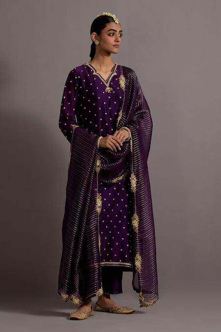 Shop Deep Thee Purple Organza, Chanderi Metallic Zardozi Phool Butti Embroidered Kurta Set Online at Aza Fashions Shop_Deep Thee_Purple Organza, Chanderi Metallic Zardozi Phool Butti Embroidered Kurta Set _Online_at_Aza_Fashions