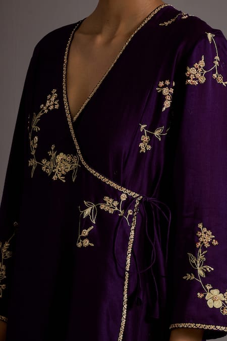 Buy_Deep Thee_Purple Chanderi, Tissue, Organza Metallic Thread, Guccha Jaal Angarkha Set 
