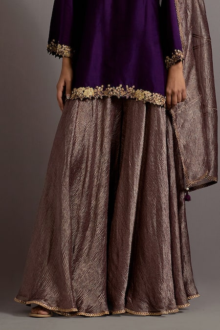 Buy Deep Thee Purple Organza, Chanderi, Tissue Embroidery V-neck Phool Guccha Yoke Kurta Set Online at Aza Fashions Buy_Deep Thee_Purple Organza, Chanderi, Tissue Embroidery V-neck Phool Guccha Yoke Kurta Set _Online_at_Aza_Fashions