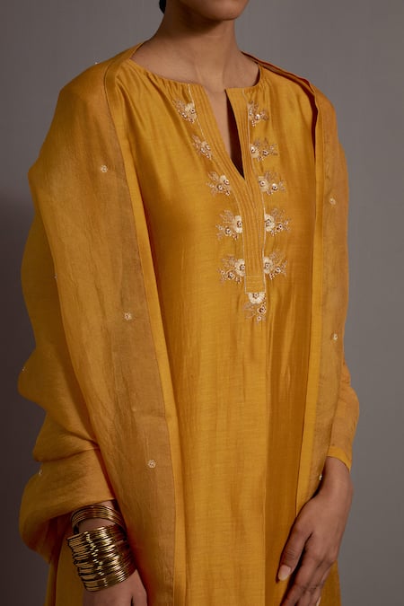 Buy Deep Thee Yellow Organza, Chanderi Tassels, Beads, Embroidery Phool Bunch Yoke Kurta Set Online at Aza Fashions Buy_Deep Thee_Yellow Organza, Chanderi Tassels, Beads, Embroidery Phool Bunch Yoke Kurta Set _Online_at_Aza_Fashions