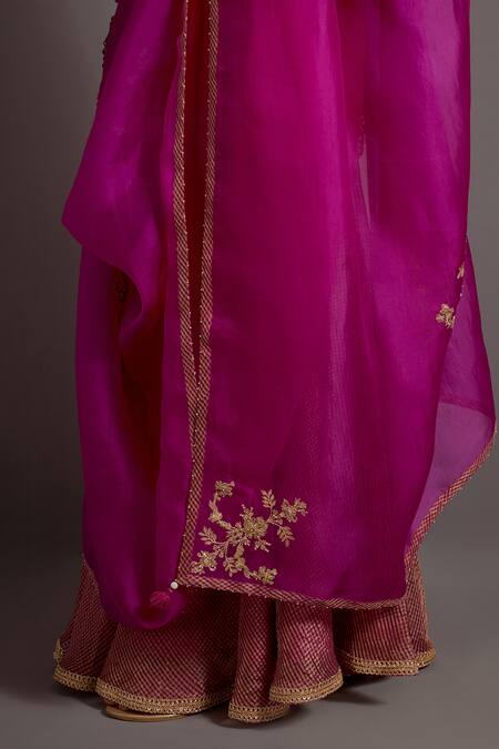 Buy_Deep Thee_Fuchsia Silk, Organza, Chanderi Embroidery, Zari Phool Patti Kurta Sharara Set 
