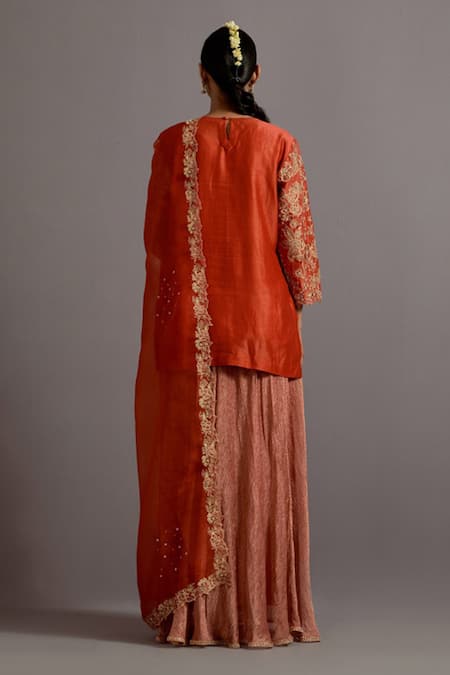 Deep Thee Floral Applique Embroidered Kurta Sharara Set 